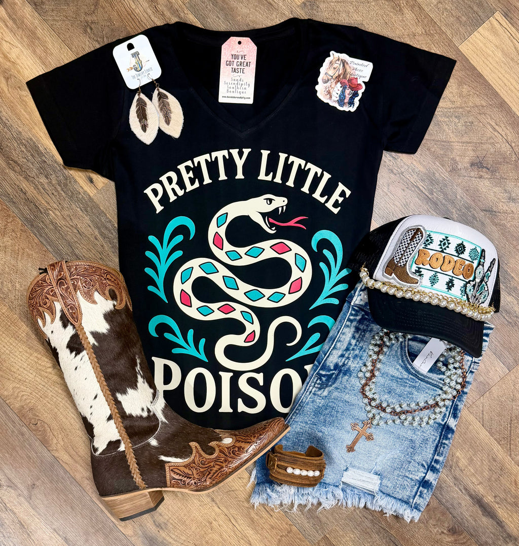 Pretty Little Poison | Western V-Neck Graphic T-Shirt