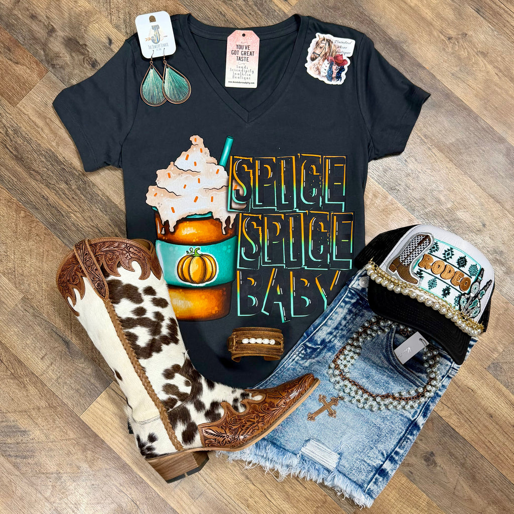 Spice Spice Baby | Western V-Neck Graphic T-Shirt
