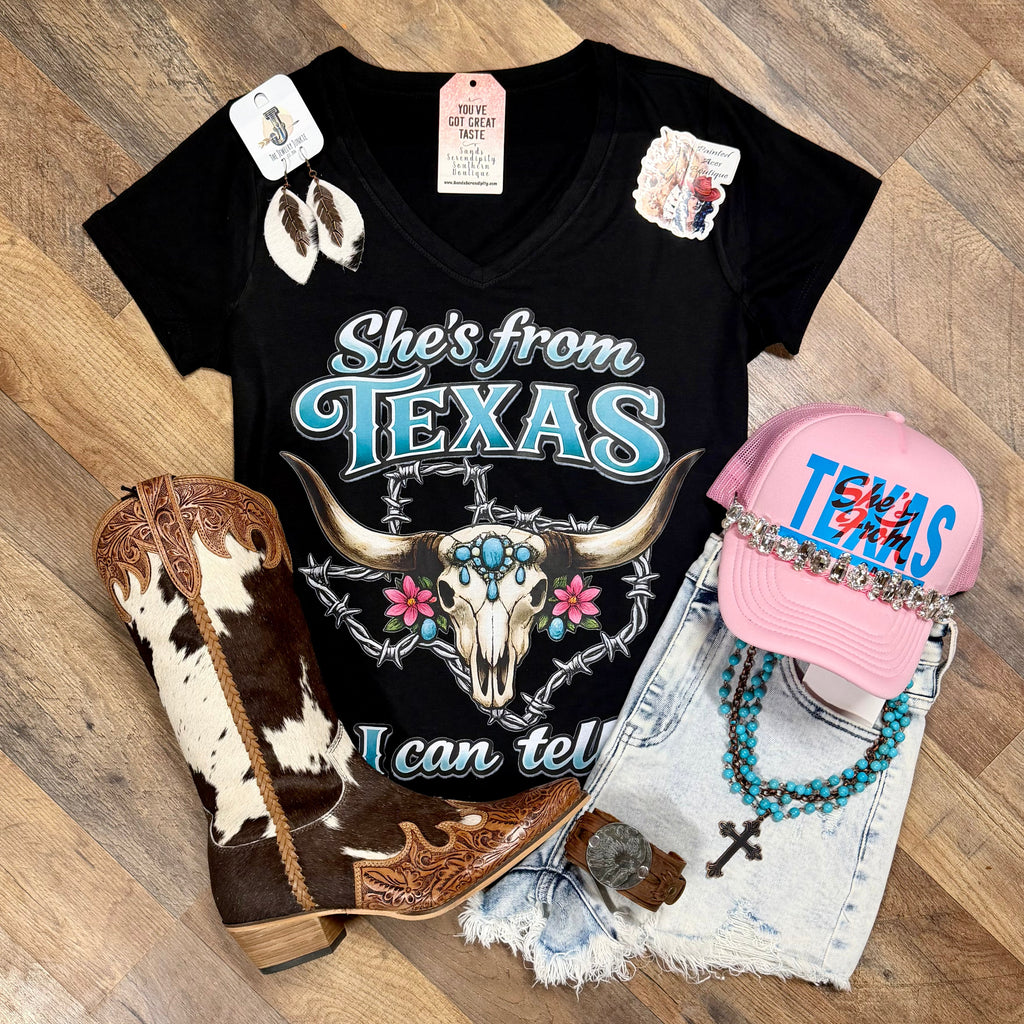 She’s From Texas | Western V-Neck Graphic T-Shirt