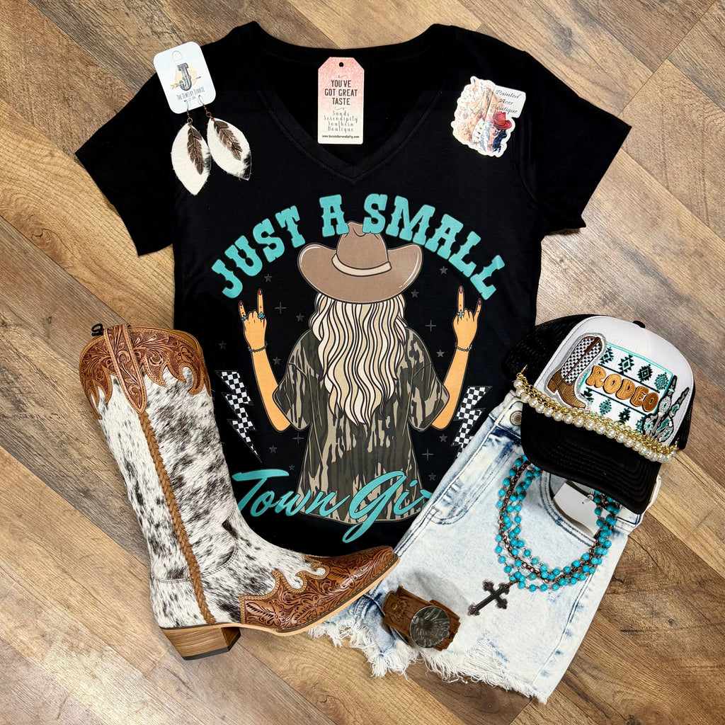 Small Town Girl | Western V-Neck Graphic T-Shirt