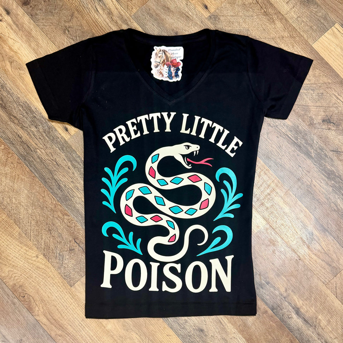 Pretty Little Poison | Western V-Neck Graphic T-Shirt