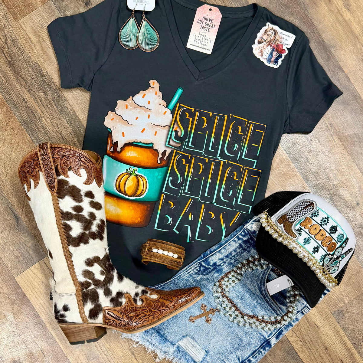 Spice Spice Baby | Western V-Neck Graphic T-Shirt