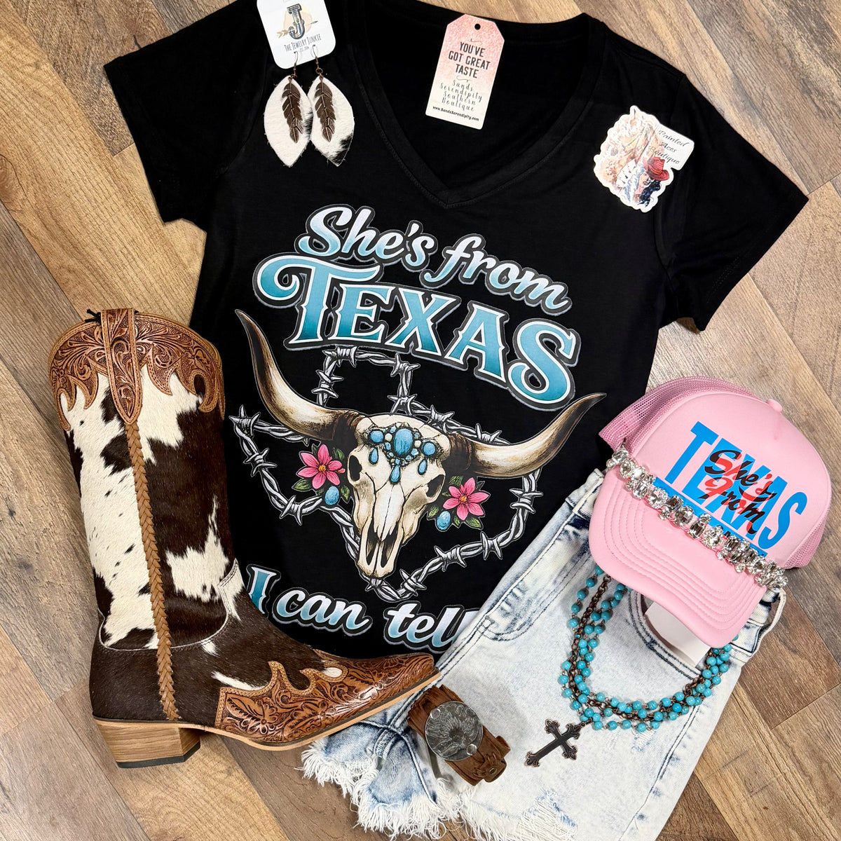 She’s From Texas | Western V-Neck Graphic T-Shirt
