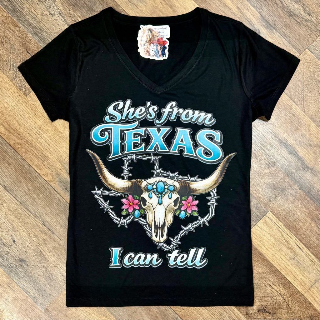 She’s From Texas | Western V-Neck Graphic T-Shirt