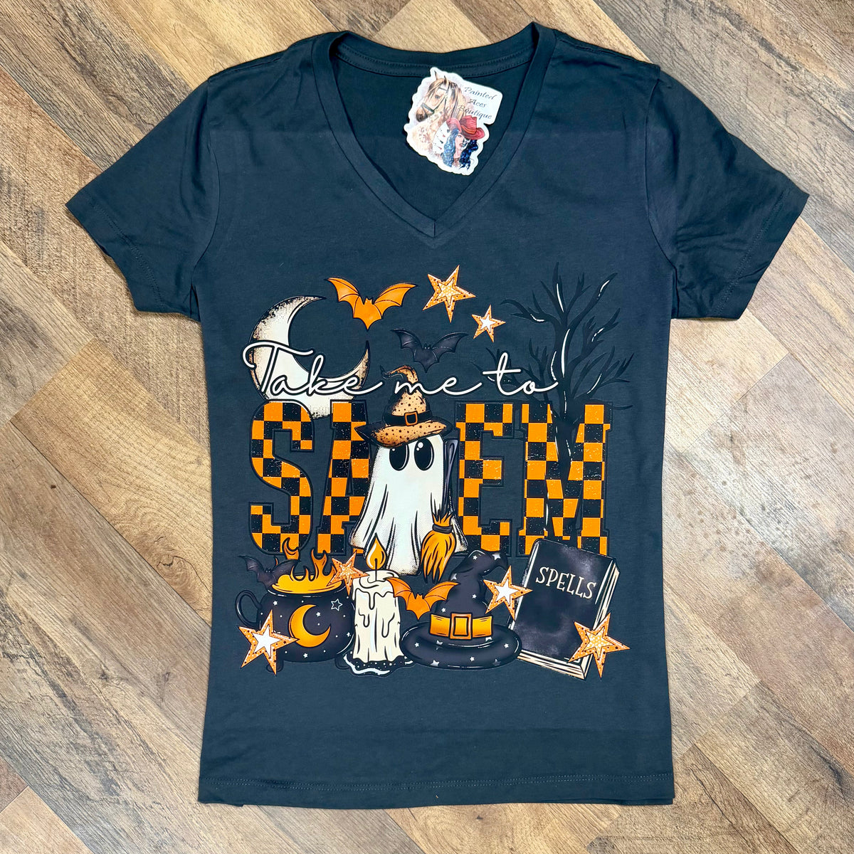 Take Me To Salem | Western V-Neck Graphic T-Shirt