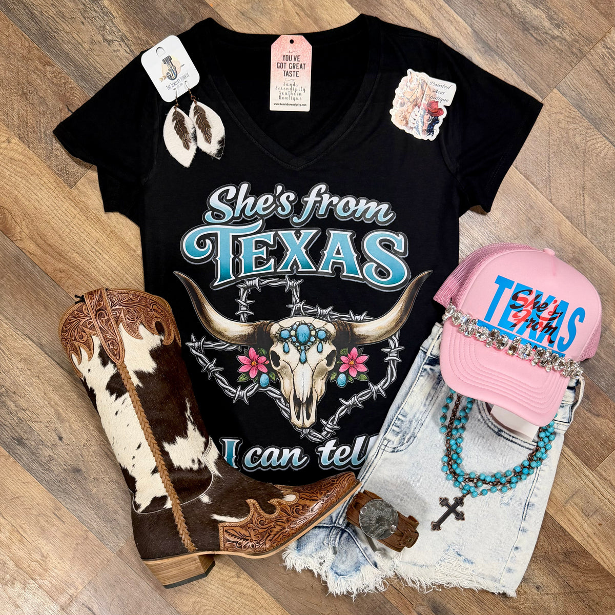 She’s From Texas | Western V-Neck Graphic T-Shirt