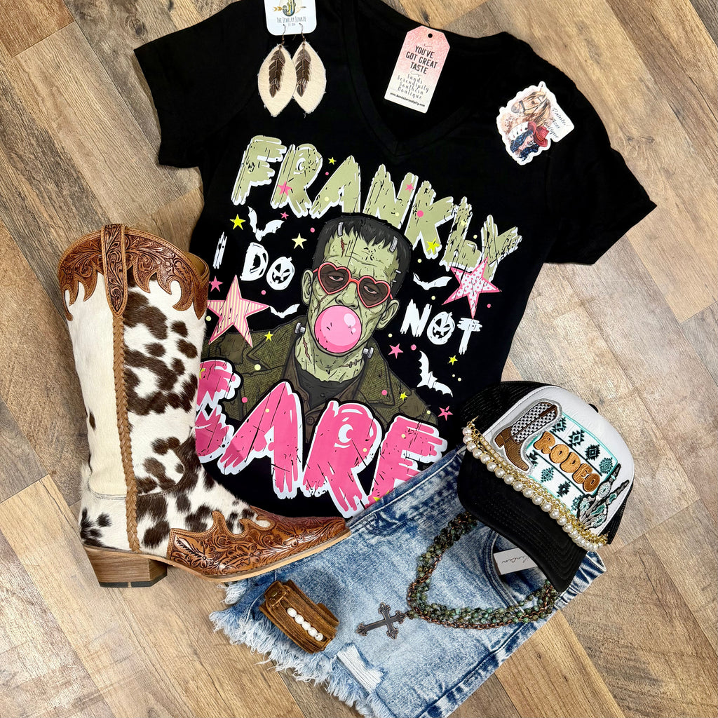 Frankly I Do Not Care | Western V-Neck Graphic T-Shirt