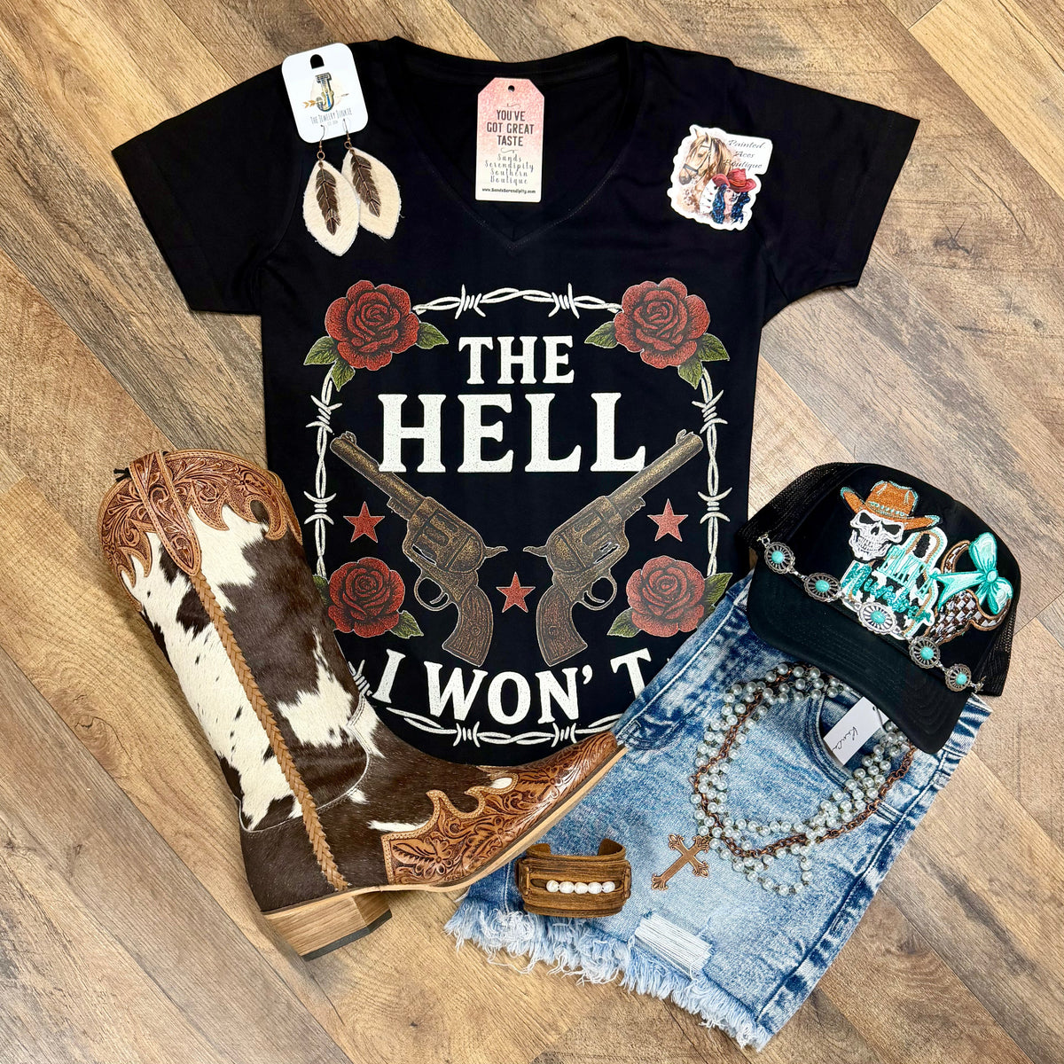 The Hell I Won’t | Western V-Neck Graphic T-Shirt