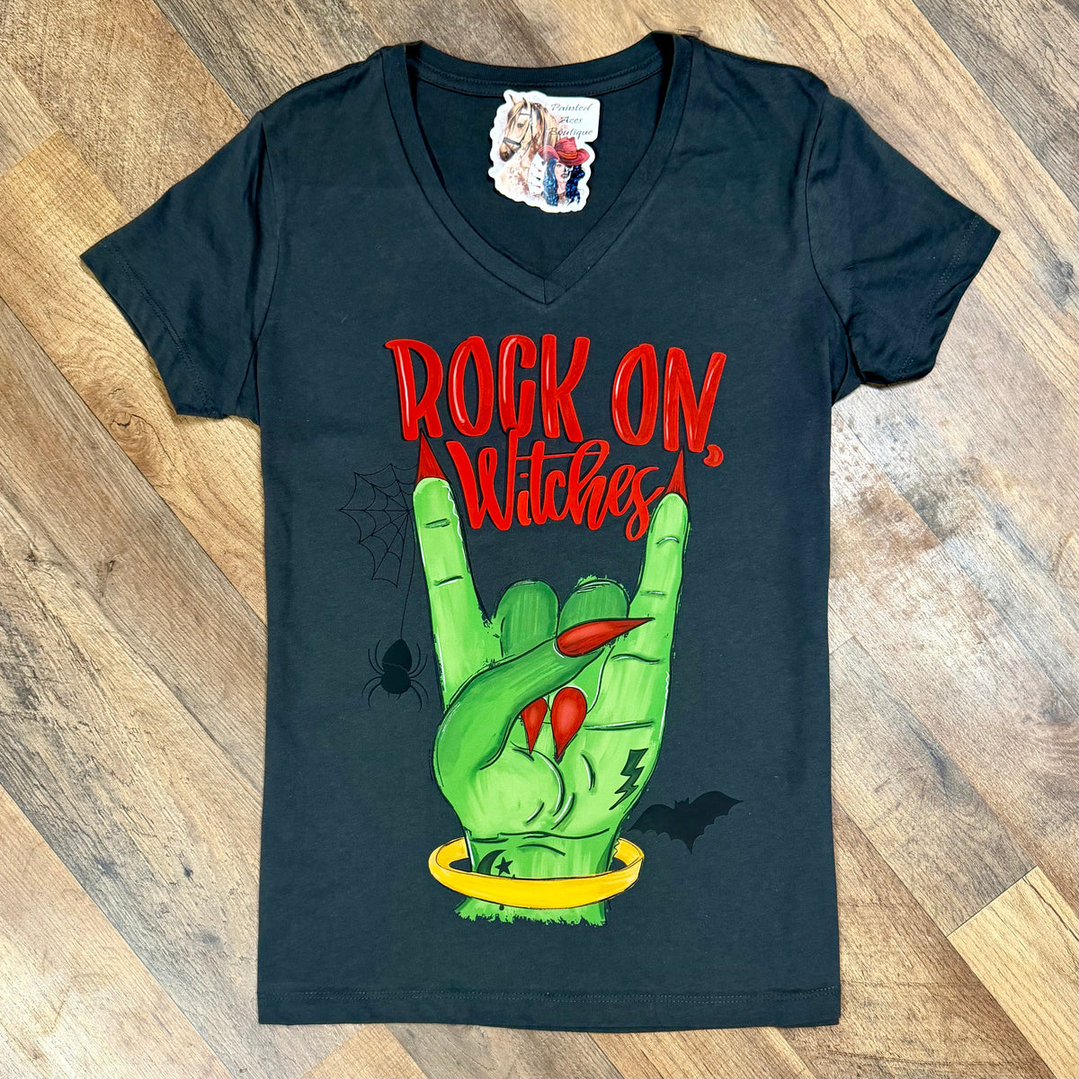 Rock On Witches | Western V-Neck Graphic T-Shirt