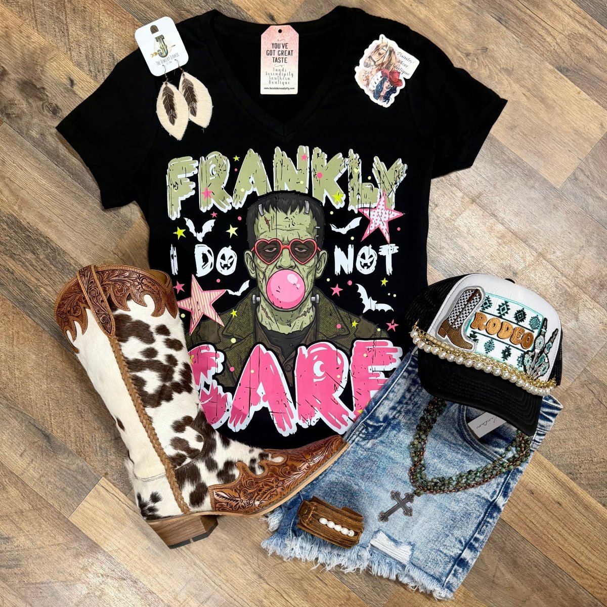 Frankly I Do Not Care | Western V-Neck Graphic T-Shirt