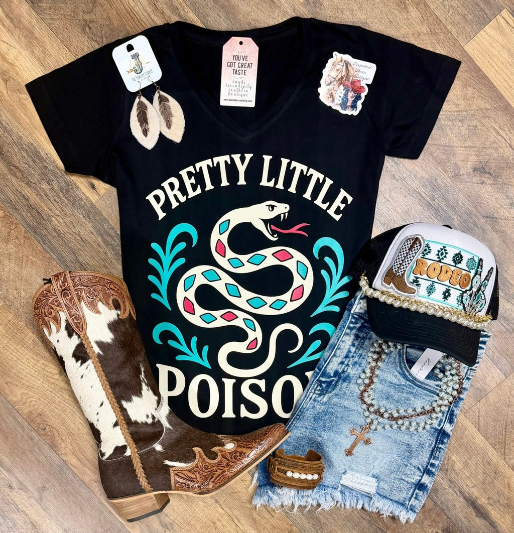 Pretty Little Poison | Western V-Neck Graphic T-Shirt