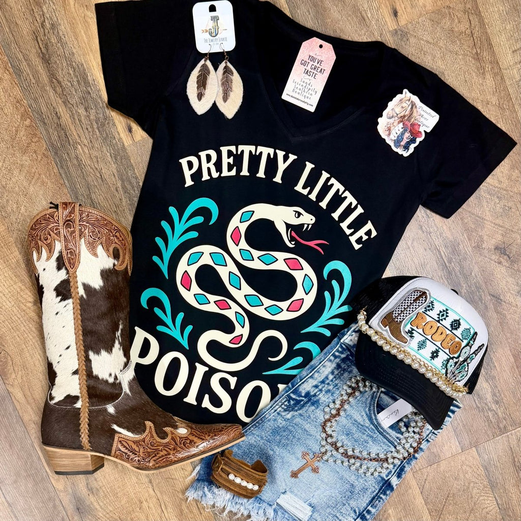 Pretty Little Poison | Western V-Neck Graphic T-Shirt