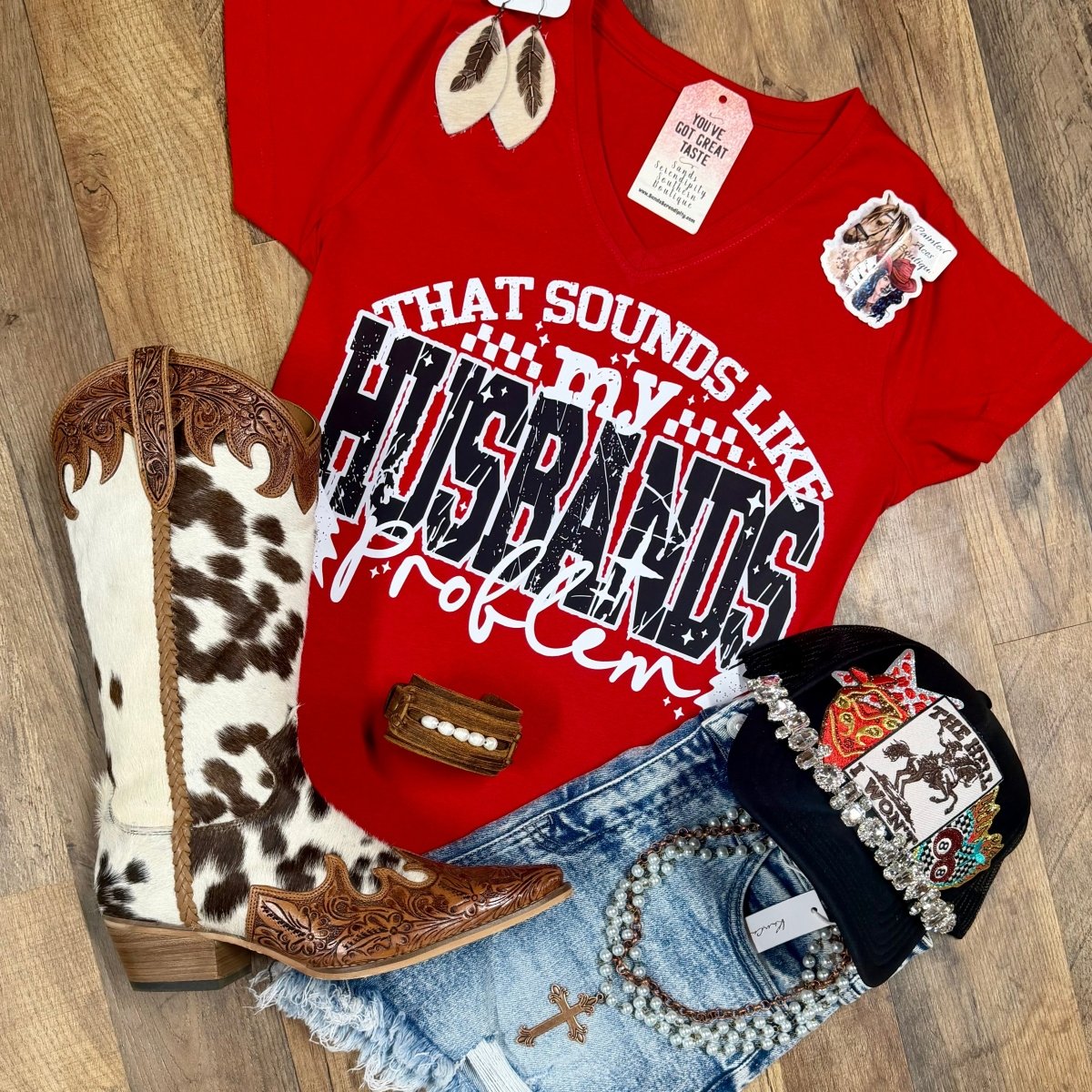 That Sounds Like My Husband’s Problem | Western V-Neck Graphic T-Shirt